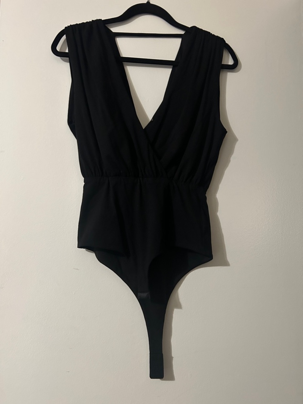 Black Surplice Sleeveless Bodysuit